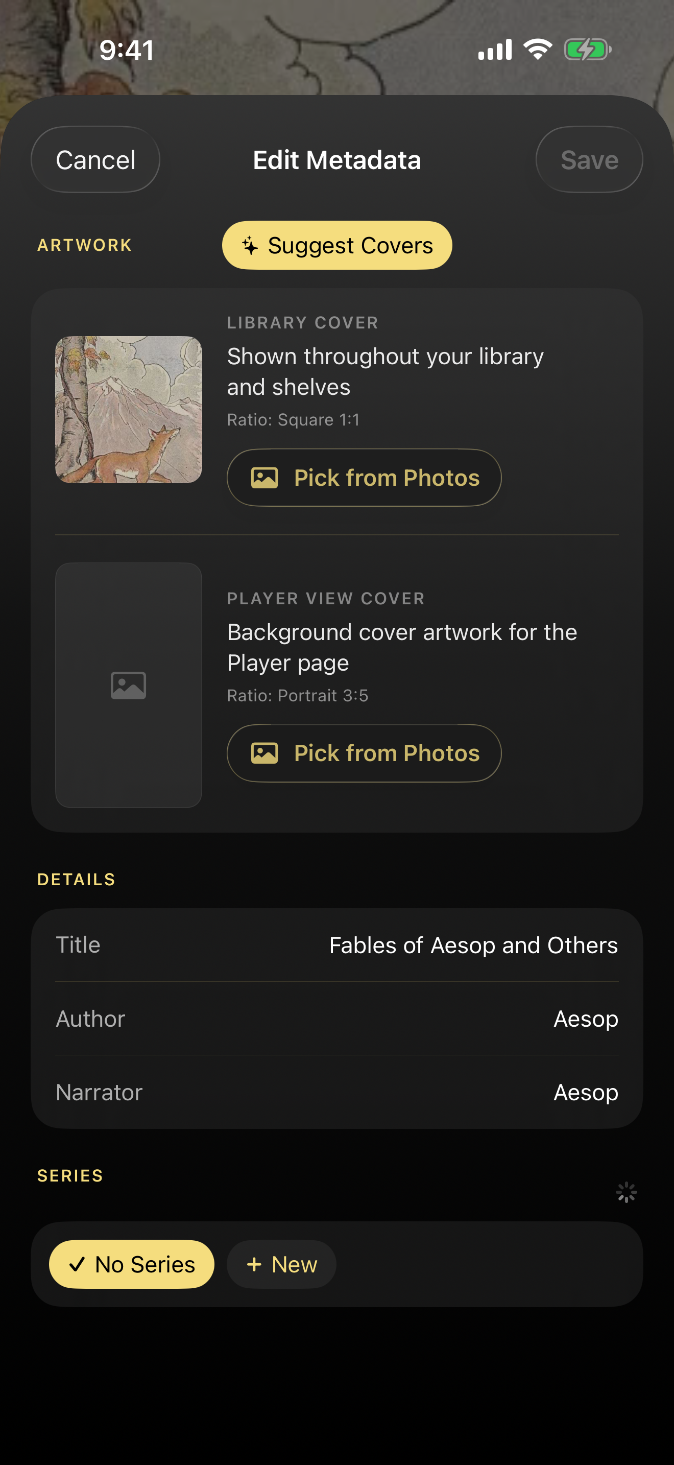 Editing a book's title, author, and series