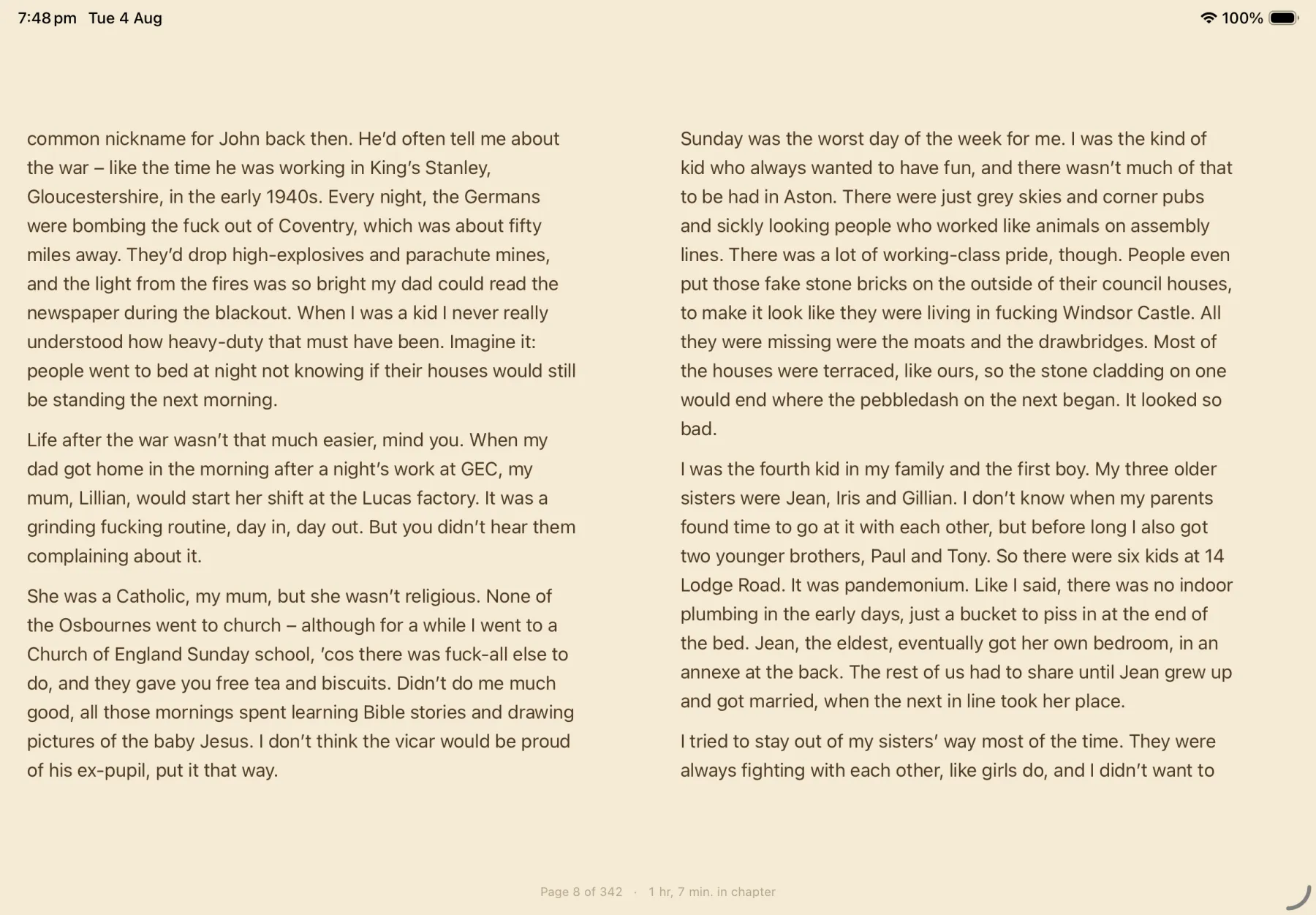 An EPUB laid out in two columns on iPad